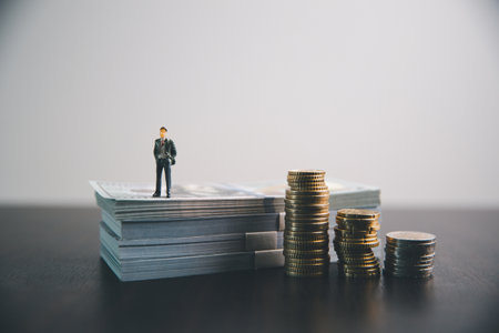 Save invest money in stock coin market, Business growth, financial strategies and banking expertise to income substantial stack of investment capitalize on trade opportunities within economy return.の写真素材