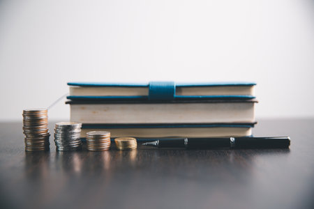 Concept education is business idea scholarship blur background essential globalization, saving students capital monthly learn and study in universities and advisor save involves books financial bannerの写真素材