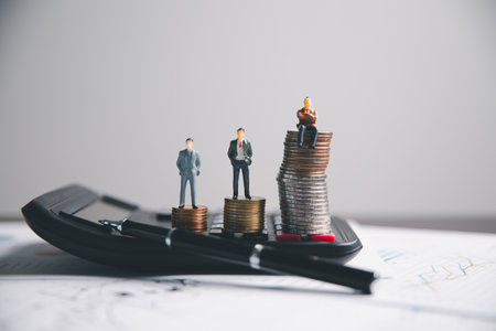 Financial calculate accountant blur background close up on calculator with graph chart banner bank office desk. Finance Concept tax banking money expense accounting budget businessman use calculator.の写真素材