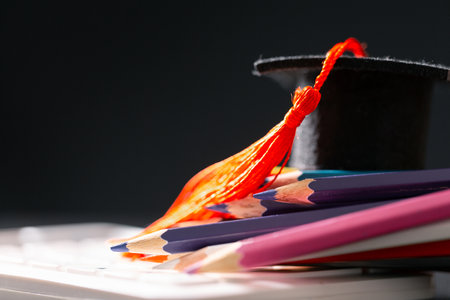 Concept education is business scholarship essential idea globalization, mortarboard students learn and study in universities and colleges master knowledge save involves financial management diplomaの写真素材