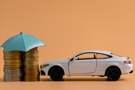 Concept business vehicle finance protection office plan investment buy sell coin car ensuring idea financial security. automobile agent tax protect purchase insurance and secure favorable loan dealの写真素材