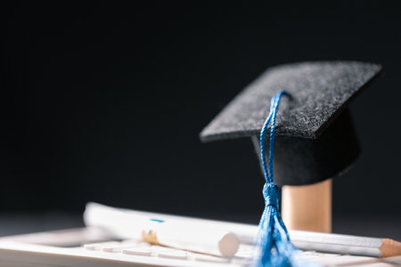 Concept education is business scholarship essential idea globalization, mortarboard students learn and study in universities and colleges master knowledge save involves financial management diplomaの写真素材