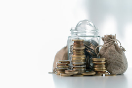 Business save money coin growth concept involves strategic financial management investment loan bank...