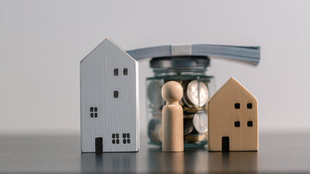 Business home concept involves strategic financial management money coin save bank real estate...
