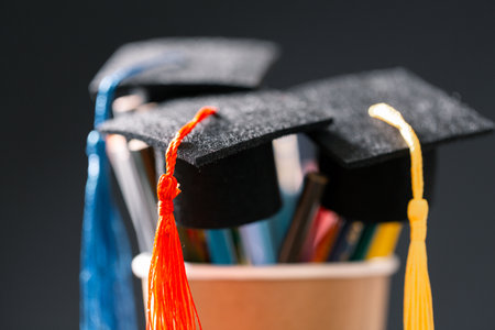 Concept education is business scholarship essential idea globalization, mortarboard students learn and study in universities and colleges master knowledge save involves financial management diplomaの写真素材