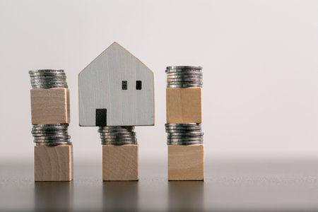 Business home concept involves strategic financial management money coin save bank real estate economic loan investment development growth encourage accountancy buy income stack investment economyの写真素材