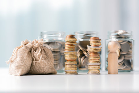 Business save money coin growth concept involves strategic financial management investment loan bank...