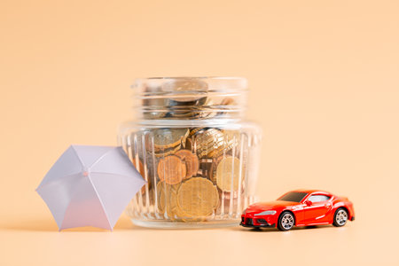 Concept business vehicle finance protection office plan investment buy sell coin car ensuring idea financial security. automobile agent tax protect purchase insurance and secure favorable loan dealの写真素材