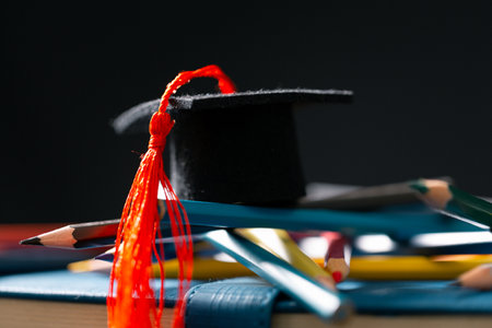 Concept education is business scholarship essential idea globalization, mortarboard students learn and study in universities and colleges master knowledge save involves financial management diplomaの写真素材