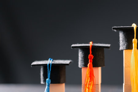 Concept education is business scholarship essential idea globalization, mortarboard students learn and study in universities and colleges master knowledge save involves financial management diplomaの写真素材
