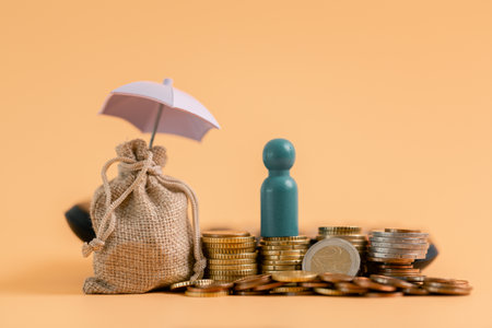 Insurance background money coin concept business protection finance sale financial investment buy automobile purchase loan deal agent rent rental premium assurance save banking tax return calculationの写真素材
