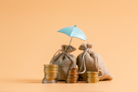 Insurance background money coin concept business protection finance sale financial investment buy automobile purchase loan deal agent rent rental premium assurance save banking tax return calculationの写真素材