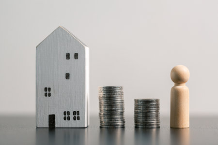 Business home concept involves strategic financial management money coin save bank real estate economic loan investment development growth encourage accountancy buy income stack investment economyの写真素材