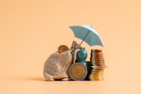 Insurance background money coin concept business protection finance sale financial investment buy automobile purchase loan deal agent rent rental premium assurance save banking tax return calculationの写真素材