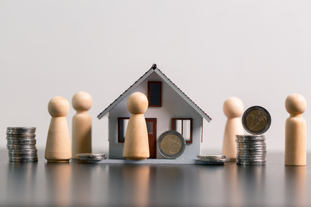 Business home concept involves strategic financial management money coin save bank real estate economic loan investment development growth encourage accountancy buy income stack investment economyの写真素材