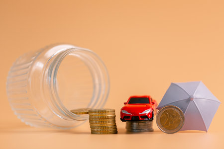 Concept business vehicle finance protection office plan investment buy sell coin car ensuring idea financial security. automobile agent tax protect purchase insurance and secure favorable loan dealの写真素材