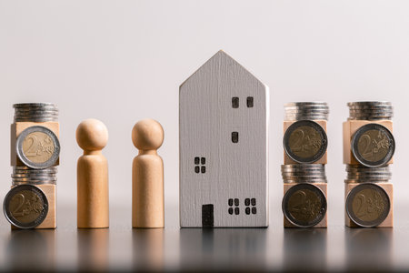 Business home concept involves strategic financial management money coin save bank real estate economic loan investment development growth encourage accountancy buy income stack investment economyの写真素材