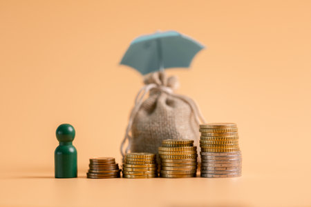 Insurance background money coin concept business protection finance sale financial investment buy automobile purchase loan deal agent rent rental premium assurance save banking tax return calculationの写真素材