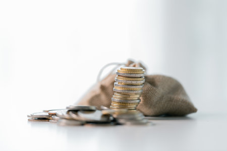 Business save money coin growth concept involves strategic financial management investment loan bank real estate economic development encourage buy income stack investment economy return accountancyの写真素材