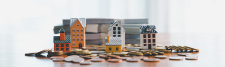 Business home concept involves strategic financial management money loan investment bank real estate economic development growth encourage accountancy save buy income stack investment economy returnの写真素材