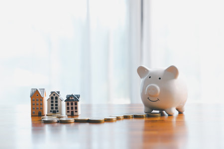 Business home concept involves strategic financial management money loan investment bank real estate economic development growth encourage accountancy save buy income stack investment economy returnの写真素材