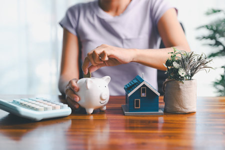 Business home concept involves strategic financial management money coin save bank real estate economic loan investment development growth encourage accountancy buy income stack investment economyの写真素材