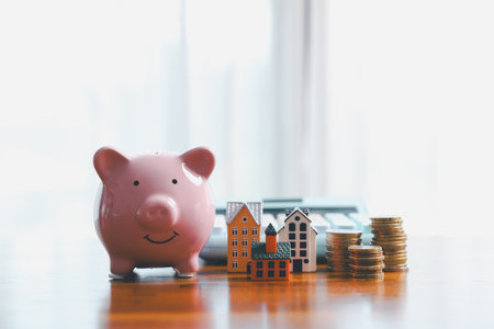 Concept of saving money involves finance, calculating tax, loan and bank services, coins and business strategies. growth encourage accountancy save buy income stack investment economy returnの写真素材