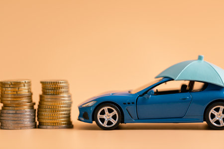 Concept business vehicle finance protection office plan investment buy sell coin car ensuring idea financial security. automobile agent tax protect purchase insurance and secure favorable loan dealの写真素材