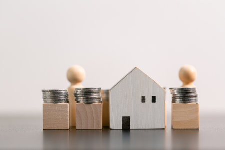 Business home concept involves strategic financial management money coin save bank real estate economic loan investment development growth encourage accountancy buy income stack investment economyの写真素材
