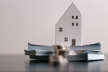 Business home concept involves strategic financial management money coin save bank real estate economic loan investment development growth encourage accountancy buy income stack investment economyの写真素材