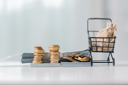 Business save money coin growth concept involves strategic financial management investment loan bank real estate economic development encourage buy income stack investment economy return accountancyの写真素材
