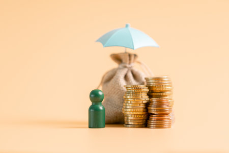 Insurance background money coin concept business protection finance sale financial investment buy automobile purchase loan deal agent rent rental premium assurance save banking tax return calculationの写真素材