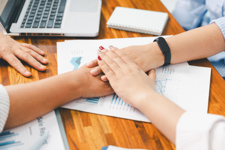 Teamwork meeting, business people in office workplace. Collaboration, technology and worker,...