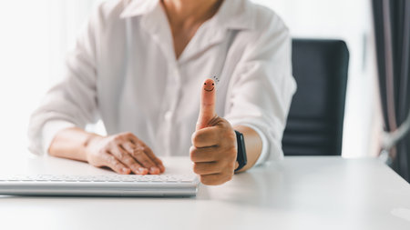 Customer or client with stars to complete five stars. Product or service review ideas from customer, reviews from customer and service of store to express satisfaction, increase credibility of store.の写真素材