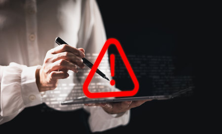 Phishing email alert concept with person using smartphone while surrounded by warning icons symbolizing scam messages cyber threats digital communication security risks. electronic mail alert phishingの写真素材