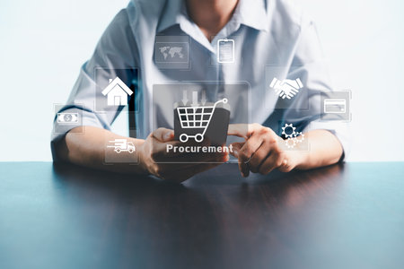 Concept of procurement, procurement management business. modern supply chain logistics delivery technology. Effective procurement supply management on smart logistics, technology, strategic purchasingの写真素材