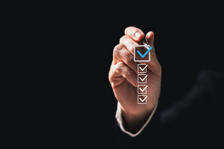 Compliance and security, businesses use detailed checklists to review and validate tasks, mark approved items, conduct audits and surveys, support research, and generate reports that help reduce risk.の写真素材