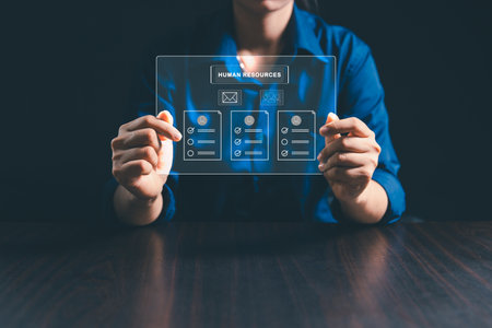 Digital recruitment is streamlining candidate selection, helping human resources management integrate employee evaluation, payroll, KPI tracking, systems for efficient recruitment, HR operations.の写真素材