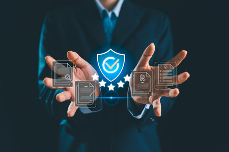 Quality assurance, certification concept emphasizes five-star service, compliance document, verified standard supporting perfect branding, trust building, product credibility, delivering top serviceの写真素材