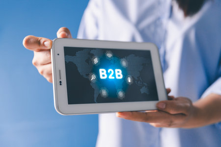 Business navigates brisk world of B2B strategy, discovers how technology reshapes business-to-business connection and interaction through innovation and modern business-to-businesses approaches.の写真素材