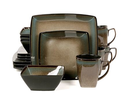 White and black dinner set, Cookware set on white background, Antique dishware set, Ceramic teacup setの写真素材