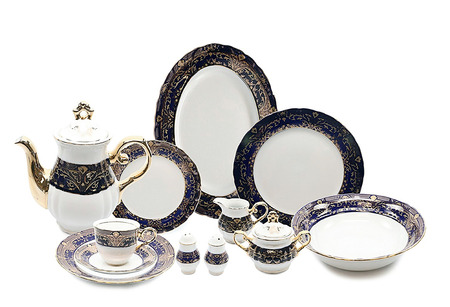 luxury cookware set, Dishware set isolated on white backgroundの写真素材