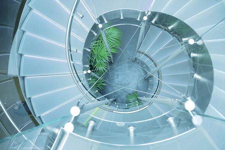 Modern Glass Staircase. Abstract architectural interior.の写真素材
