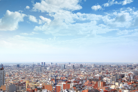 Barcelona cityscape and blue sky. Empty copy space for Editor's text.の写真素材
