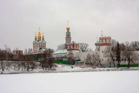 Novodevichy Convent behind a white wallの写真素材