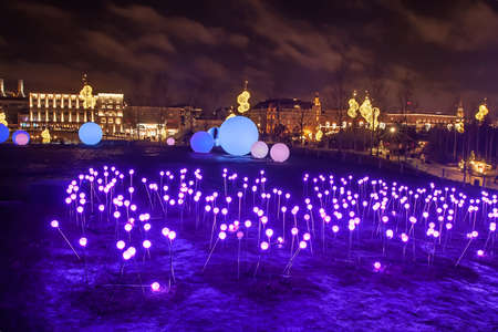 bright decorations in the park for the new yearの写真素材
