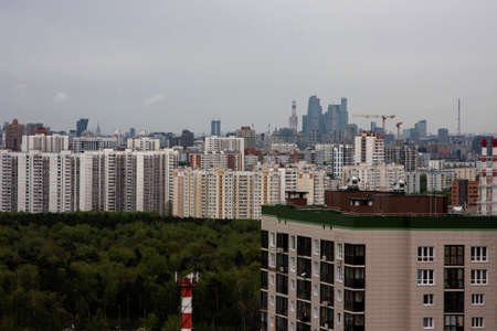 View of the roofs of buildings and the forest park