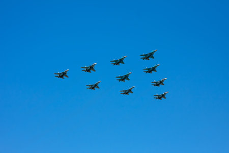 06/24/2020. Moscow Russian Federation. Military aircraft fly to victory parade