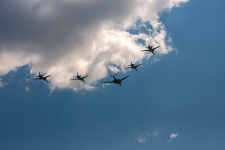 06/24/2020. Moscow Russian Federation. Military aircraft fly to victory paradeのeditorial素材