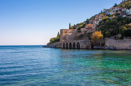 Ancient fortress near the sea, Alanya, Turkey.のeditorial素材
